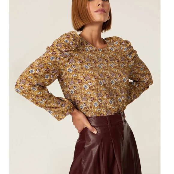 REBECCA MINKOFF Carrie Puff Shoulder Top Golden Yellow - NWT - Picture 1 of 6